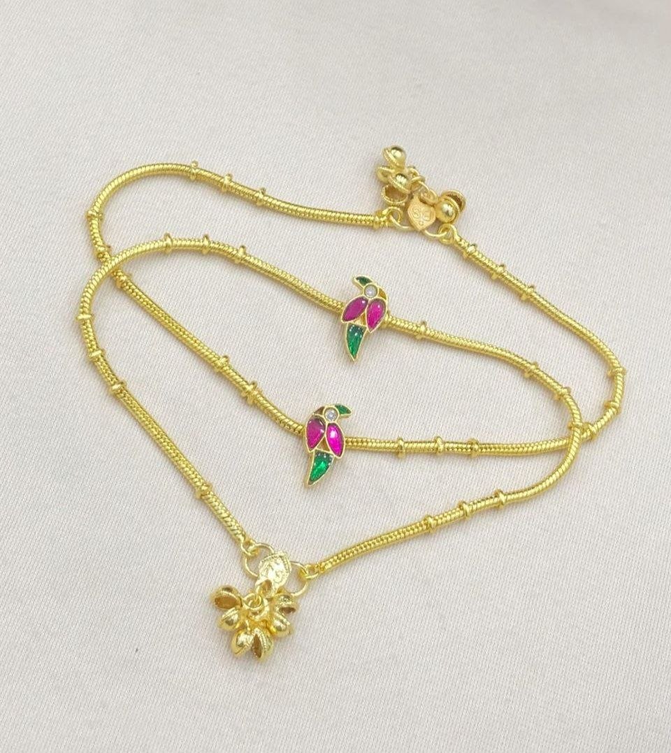Parrot Kundan Stone Anklets
